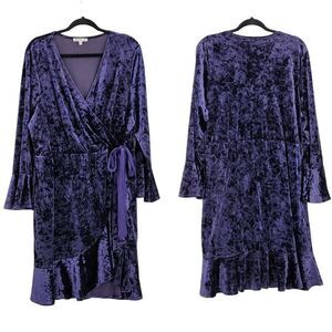 Spense Dress Velour Wrap Bell Ruffle Holiday Renaissance Gothic Royal Purple 16W